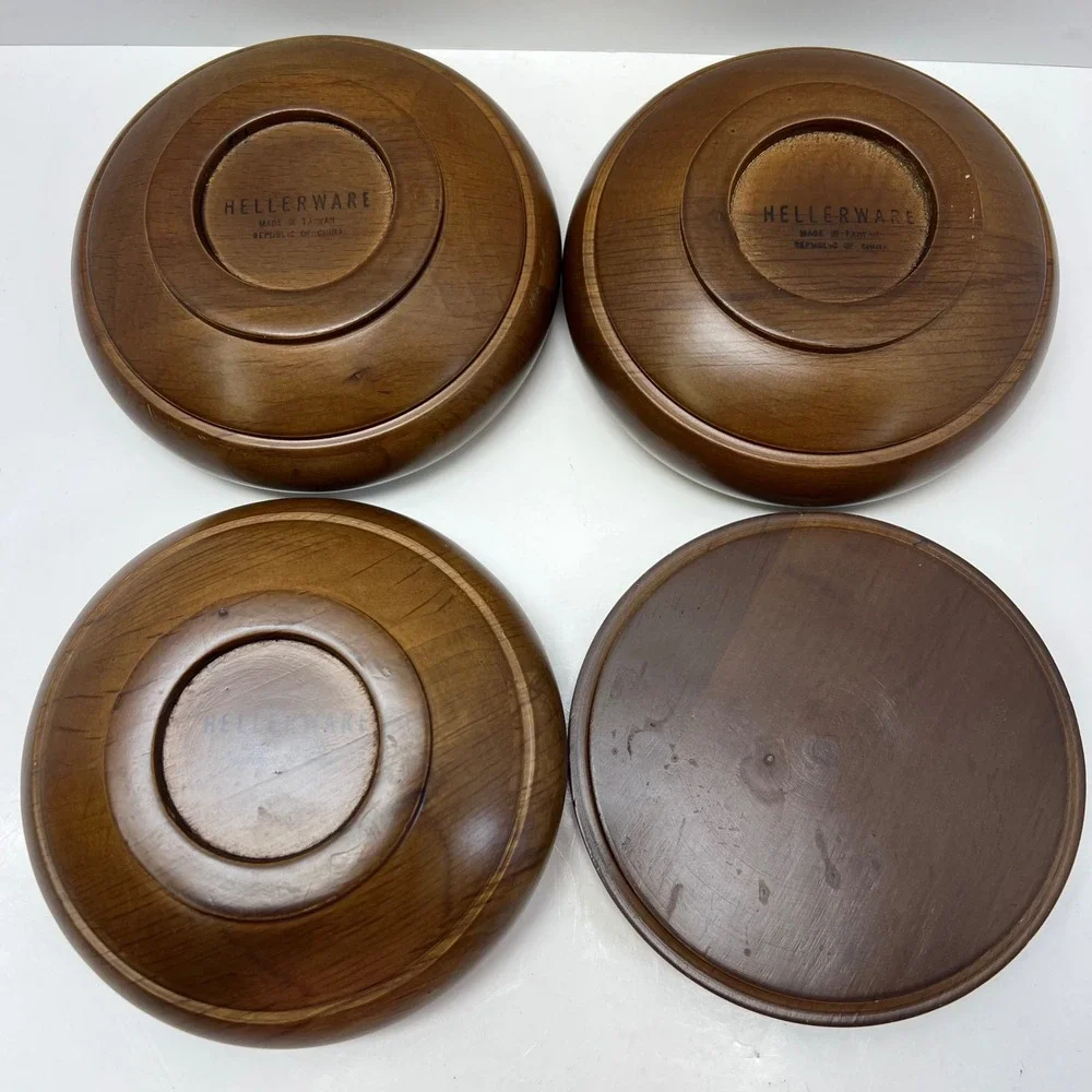 Hellerware 3 Piece Turned Stacking Wood With Lid MCM‎ Ribbed Beehive Nesting VTG